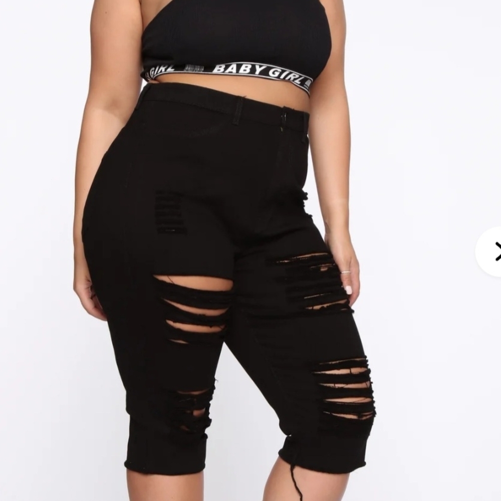 Fashion Nova Black Distressed Jean Shorts Size 14